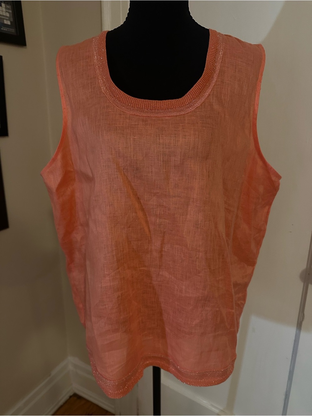 Saks Fifth Avenue Coral Sleeveless Linen-Blend Shell Top